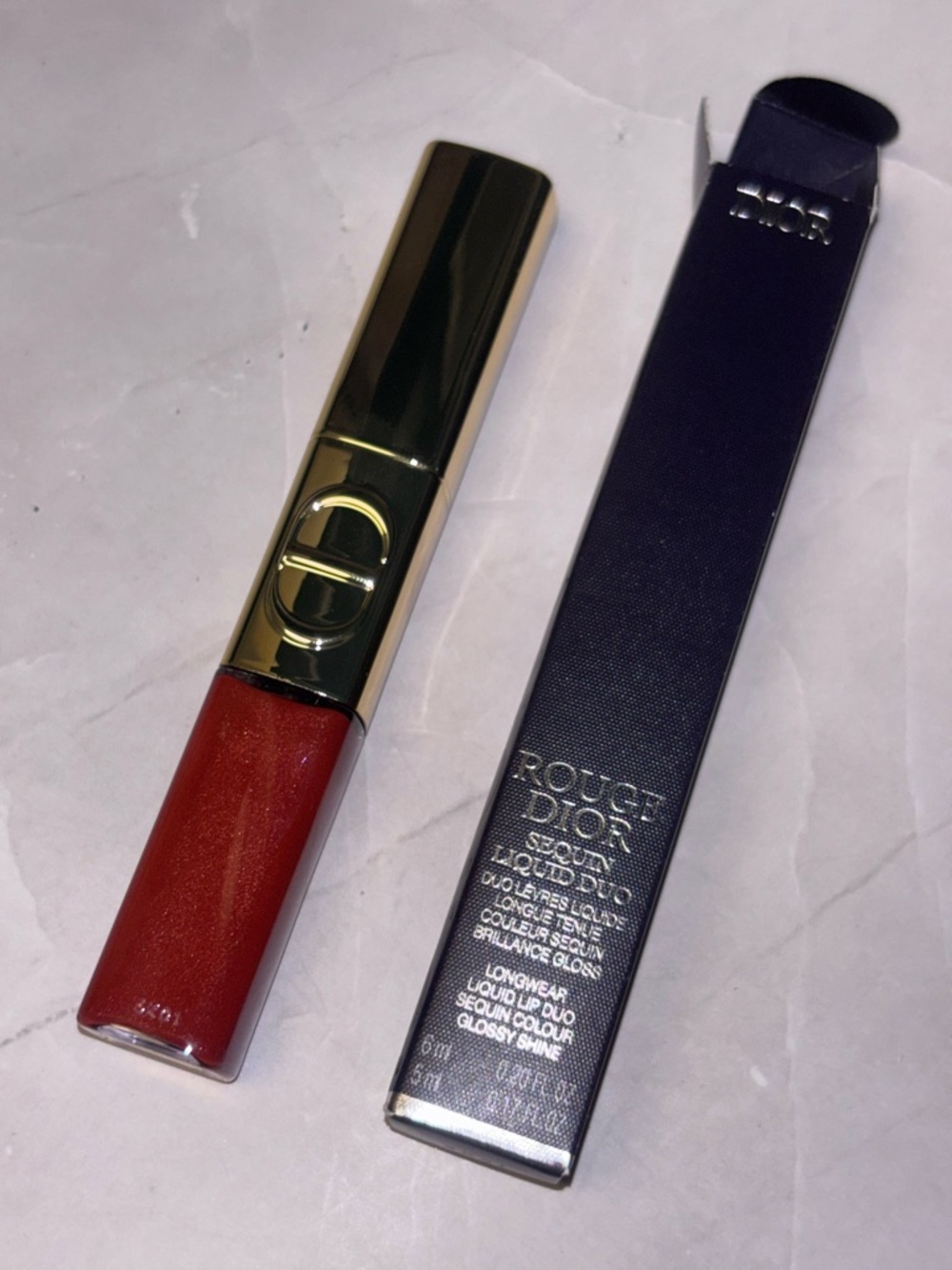 Dior Addict Sequin Liquid Duo Longwear Lip Color in 747 Flame